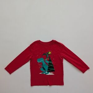 Cat & Jack Festive Red Long Sleeve Tee with Dinosaur